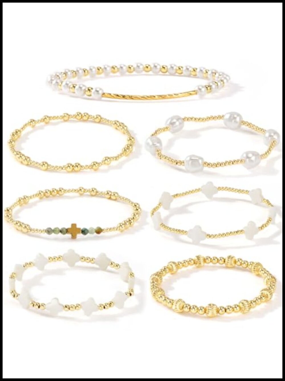 Gold Plated Beaded Stretch Bracelet Set Stackable Boho Jewelry for Women